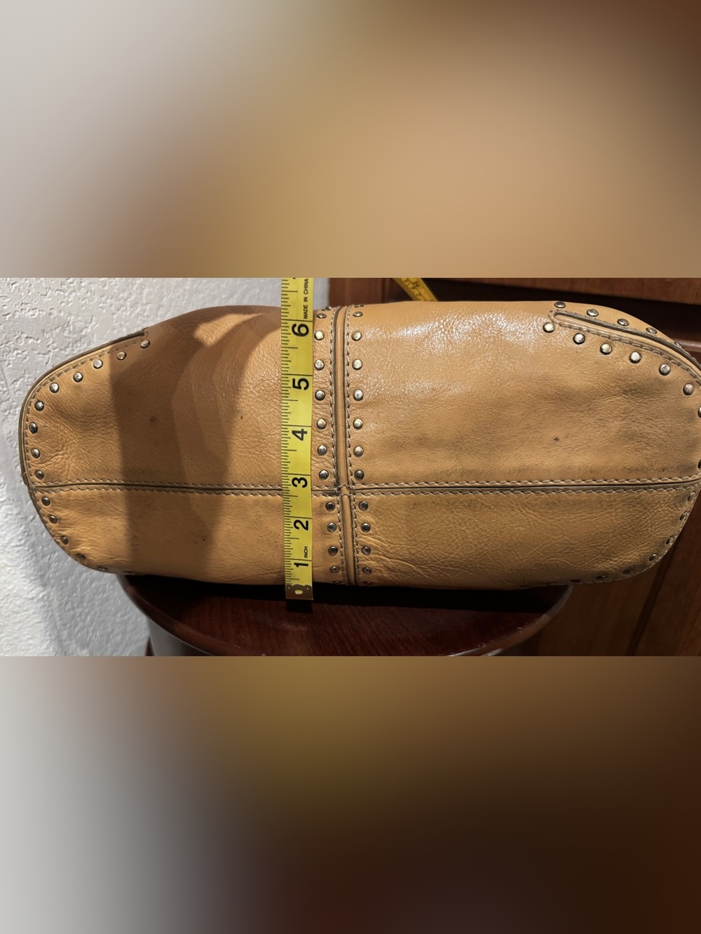 Vintage Michael Kors Astor Studded Leather Satchel Bag – Caramel / Tan - Picture 5 of 6